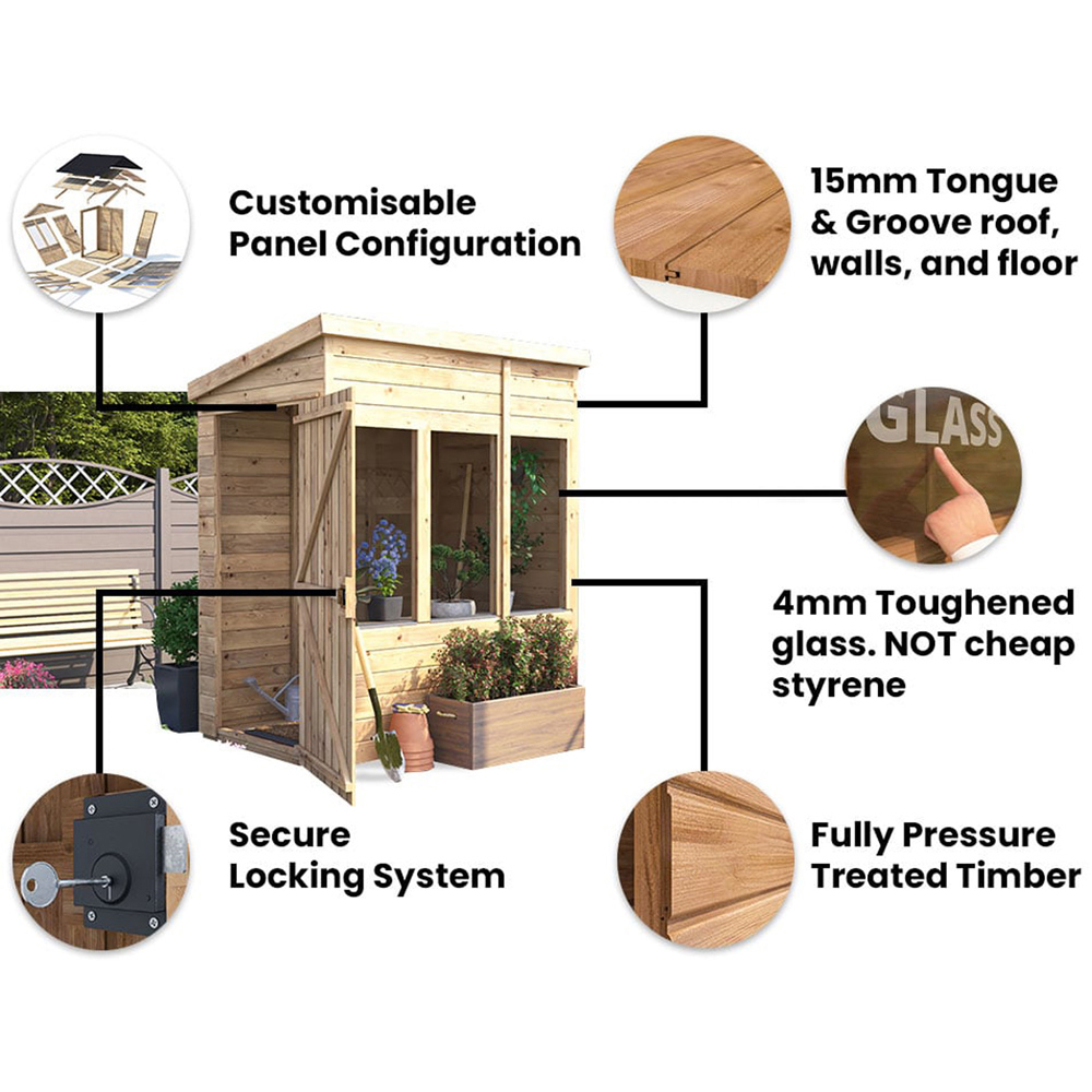 Dunster House Overlord 4 x 6ft Modular Brown Superfelt Pent Potting Shed Image 5