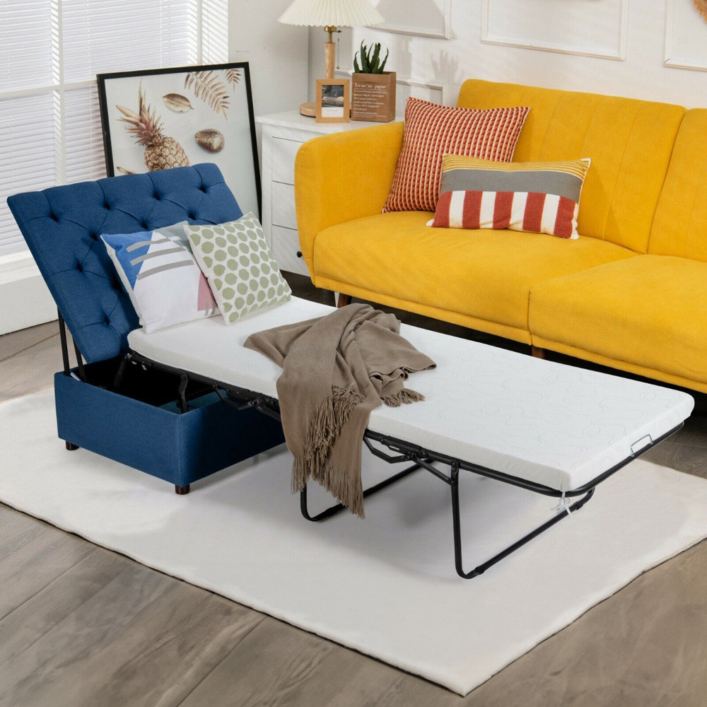 Costway Single Sleeper Blue Convertible Sofa Bed with Mattress Image 1