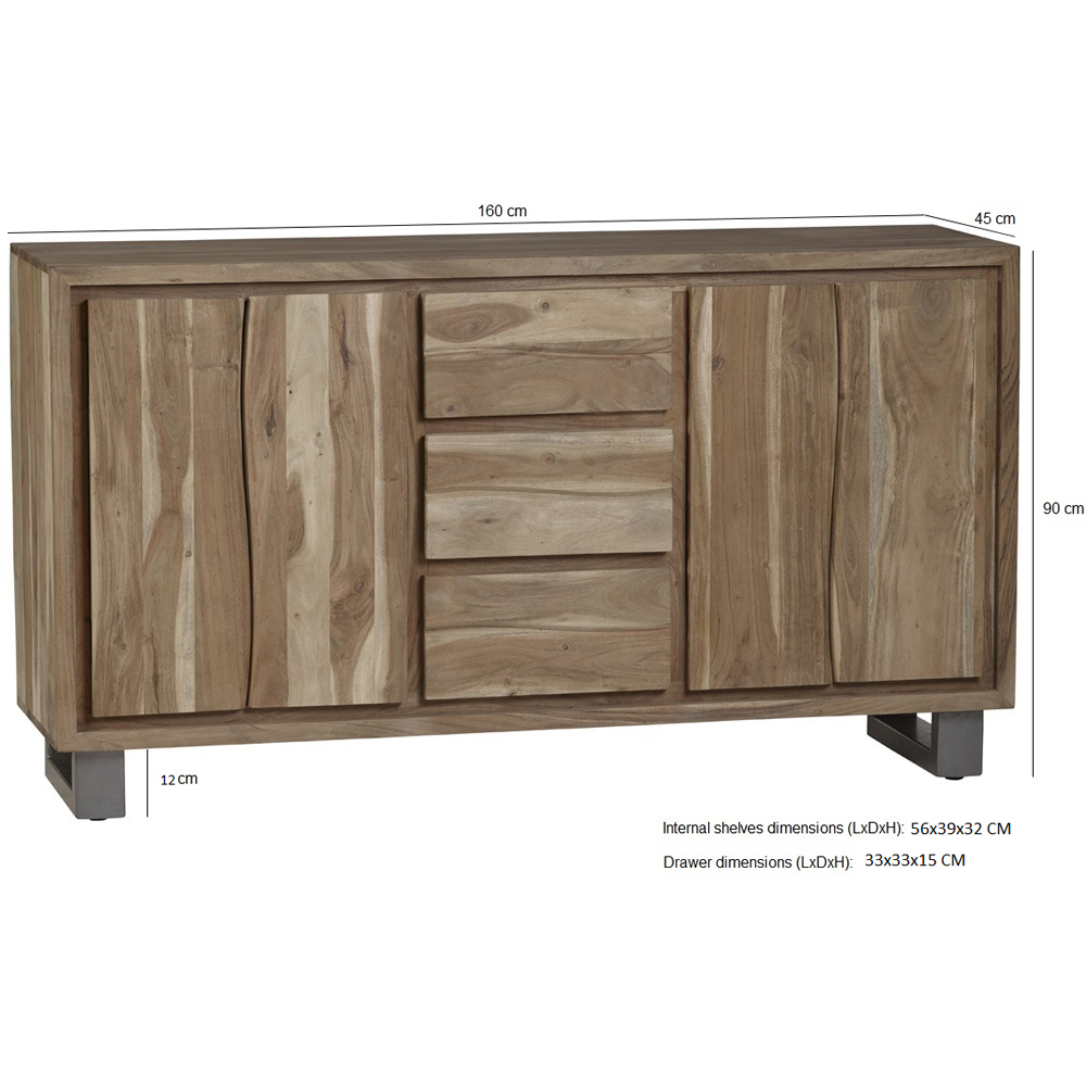 Brooklyn Barima 2 Door 3 Drawer Acacia Wood Sideboard Image 7