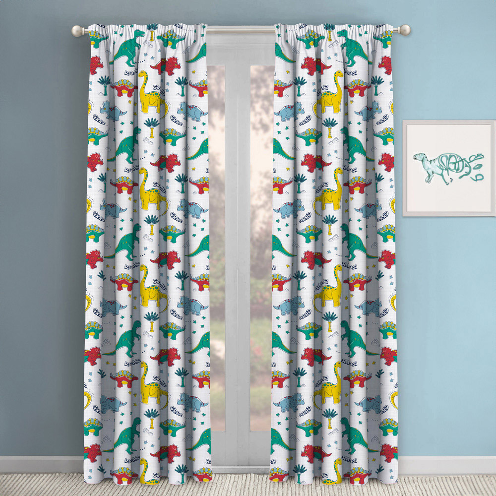 Velosso Dinosaur Pencil Pleat Curtains 168 x 183cm Image 1