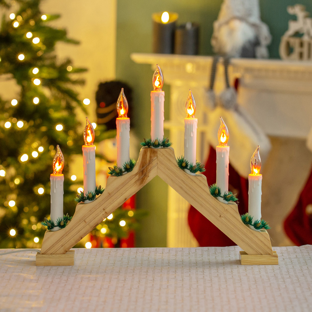 The Christmas Workshop 7 LED Pine Flickering Candle Bridge Light Image 5