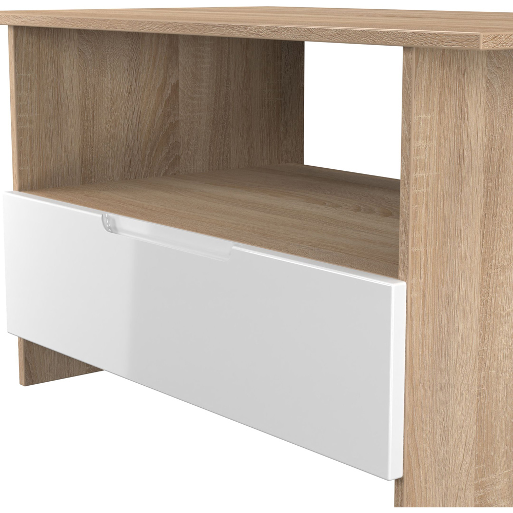 Crowndale Milan Single Drawer Single Shelf White Gloss and Bardolino Oak Coffee Table Ready Assembled Image 6