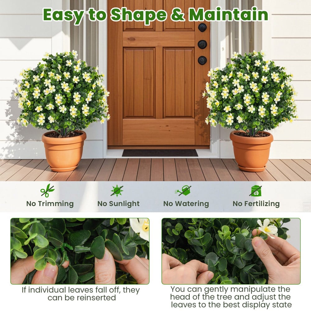 Costway White Artificial Boxwood Topiary Ball Tree 2 Pack Image 8