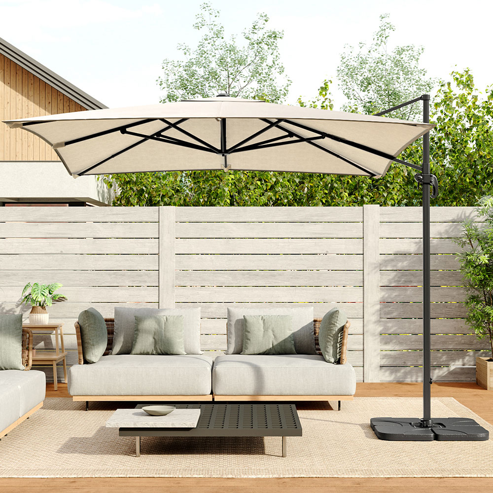 Living and Home Beige Square Rotating Crank Cantilever Parasol with Square Base 3m Image 2