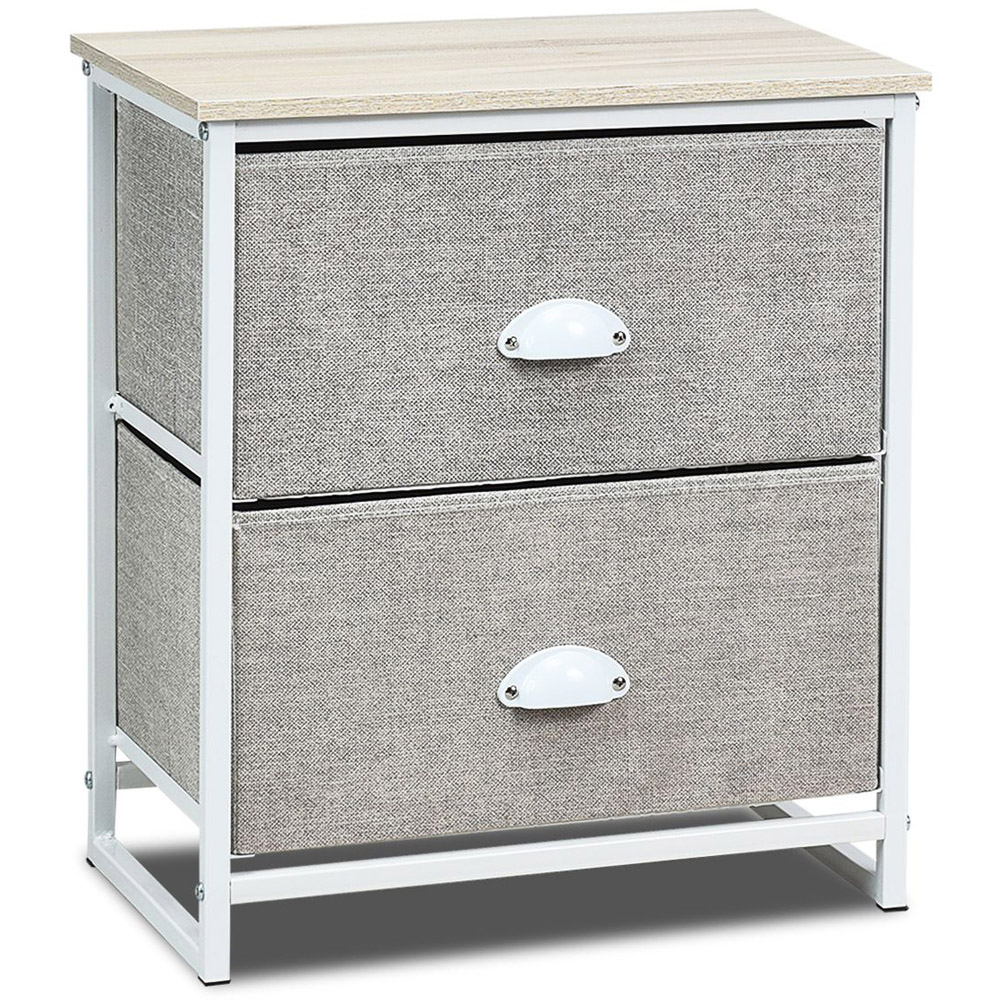 Costway 2 Drawer White 3/4 Fabric Bedside Storage Cabinet with Foldable Drawers Image 2