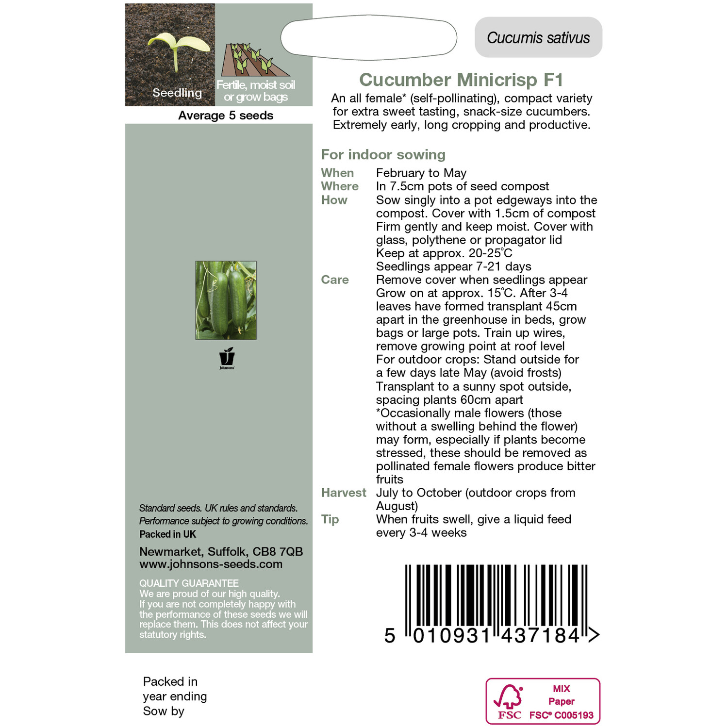 Johnsons Cucumber MiniCrisp F1 Seeds - Green Image 2