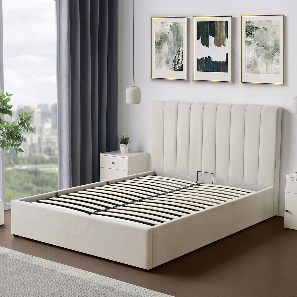 Brooklyn Evelynne Double Beige Linen Ottoman Bed Image 5