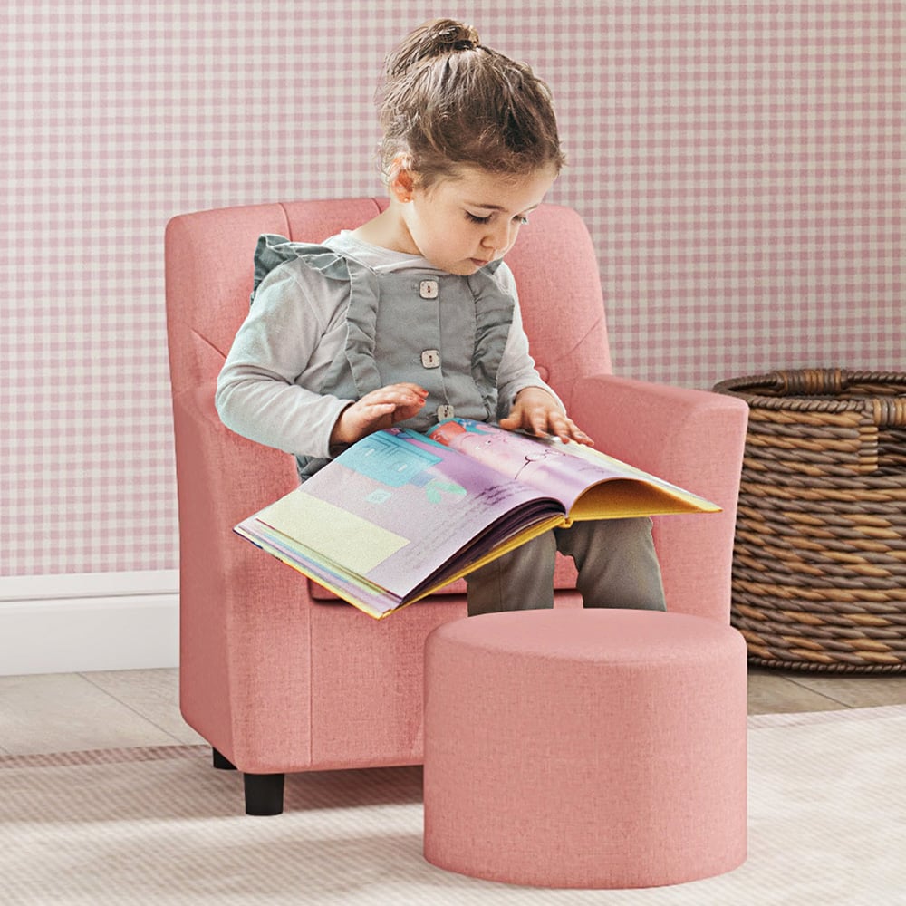 AIYAPLAY Pink Kids Sofa Set with Footrest Image 1