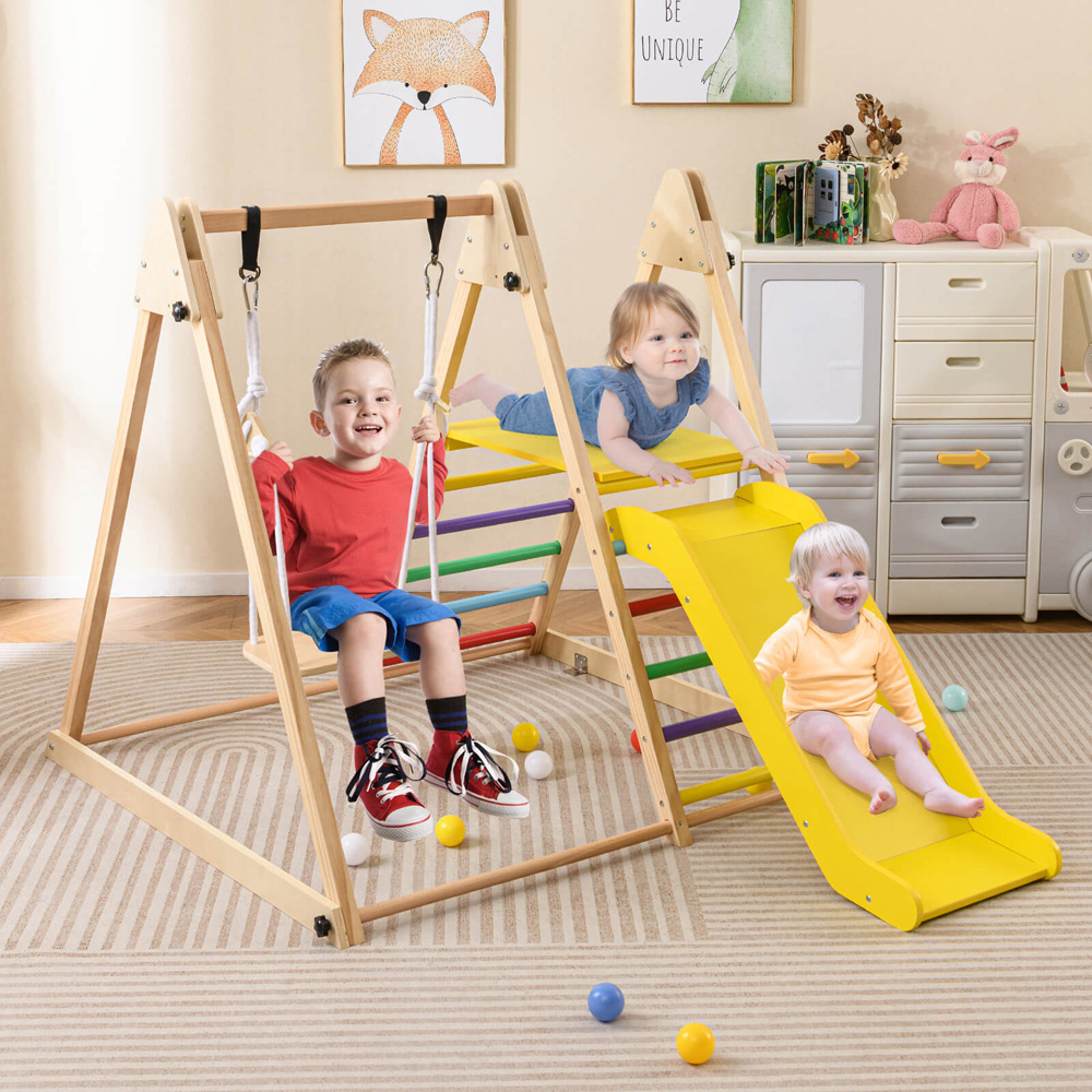 Costway 3-in-1 Kids Multicolour Foldable Indoor Jungle Gym with Swing Image 2
