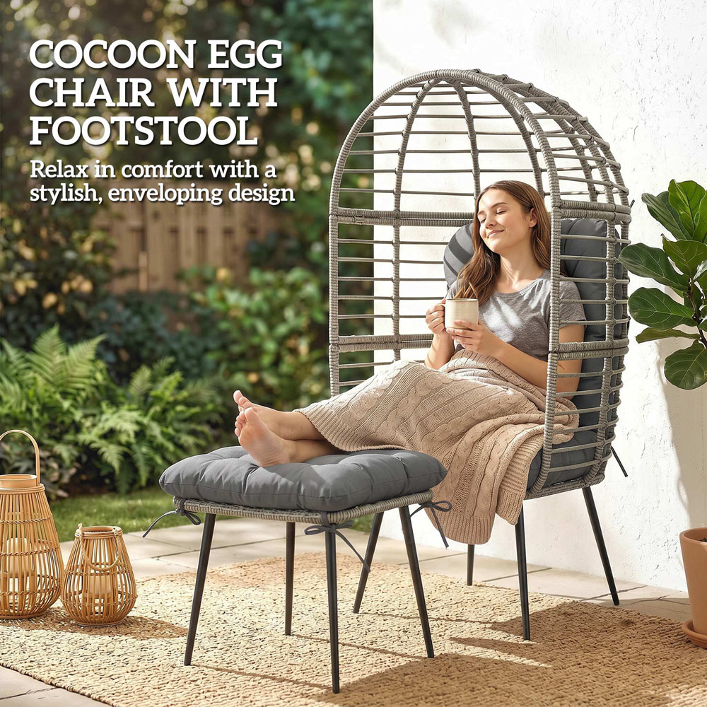 Outsunny Light Grey Standing Egg Chair with Footstool Image 5