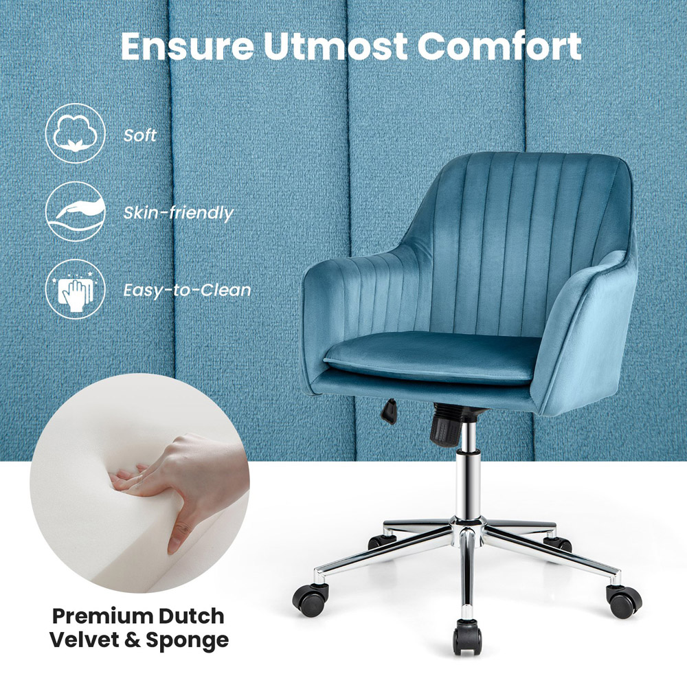 Costway Blue Velvet Adjustable Office Chair Image 6