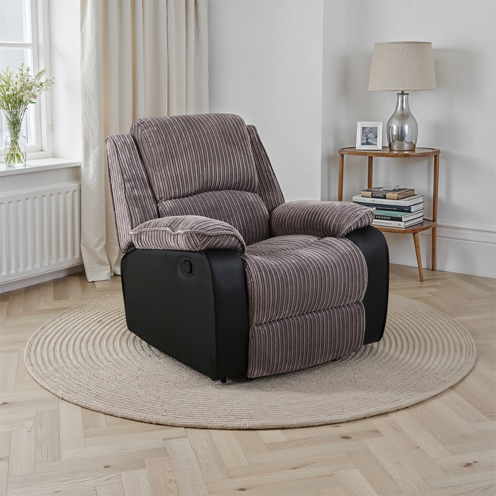 Furniture Online Postana Grey Jumbo Cord Manual Recliner Chair Image 8