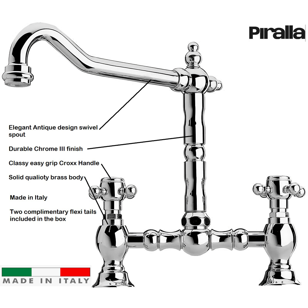 Piralla Baroq Chrome Bridge Tap with Swivel Pout Image 3