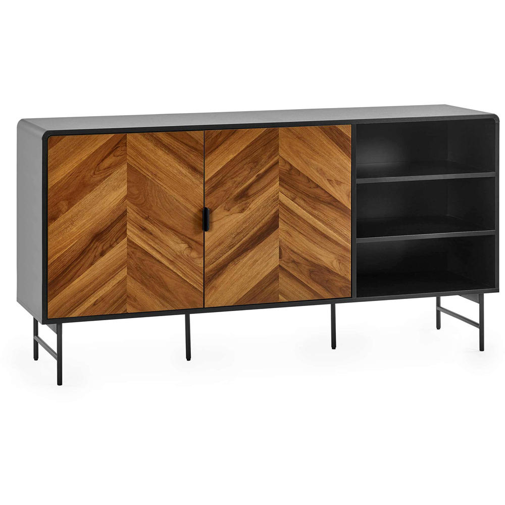 Julian Bowen Alvin 2 Door 3 Shelf Black and Chevron Natural Wood Effect Sideboard Image 2