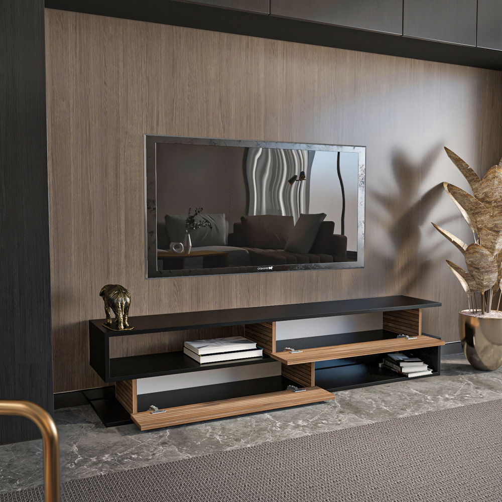 Decorotika Cortez 2 Door 2 Shelf Black Alina TV Unit Image 6