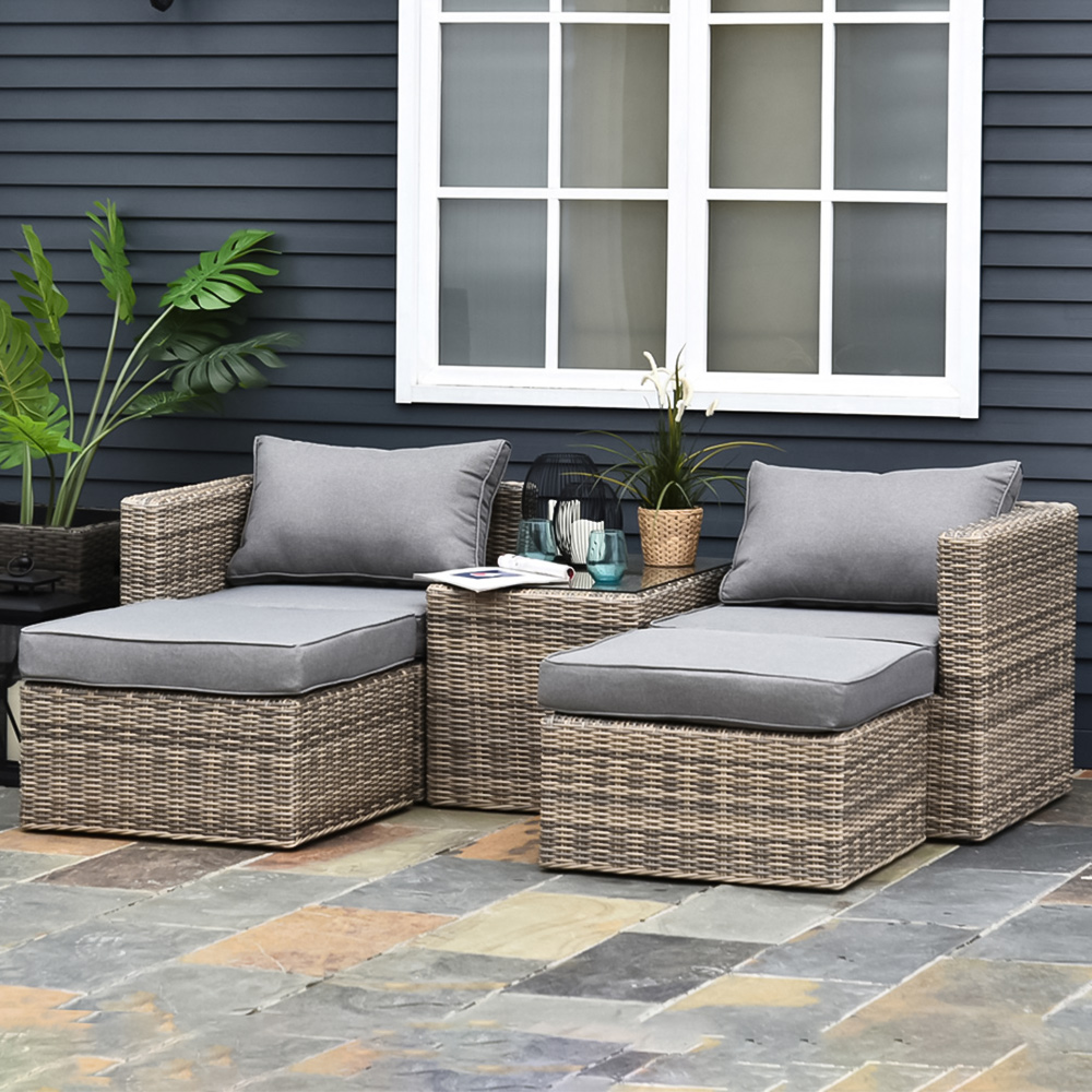 Outsunny 2 Seater Light Grey Rattan Lounge Set with Foot Stool Image 1
