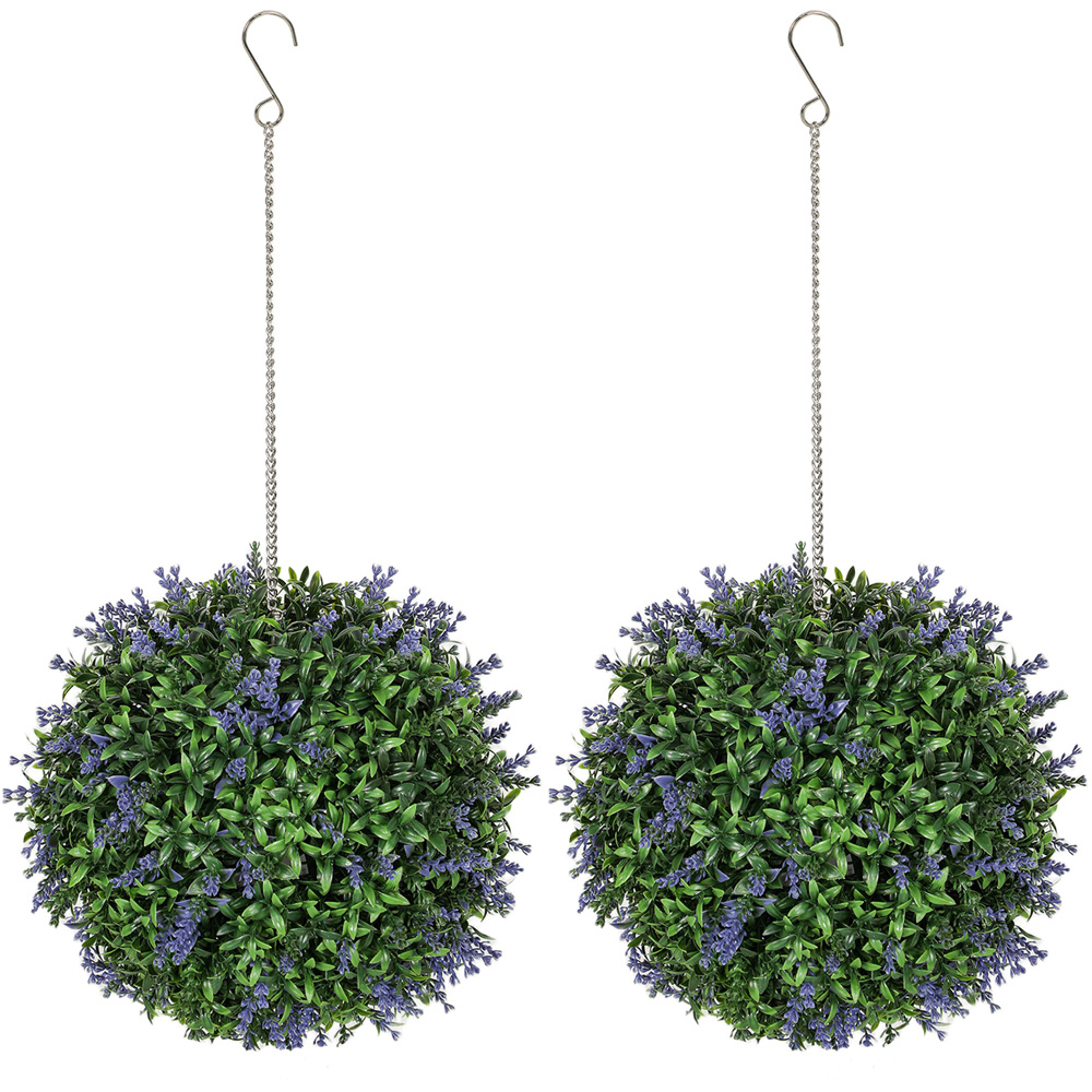 Portland Purple Artificial Plant Hanging Topiary Ball 2 Pack Image 1