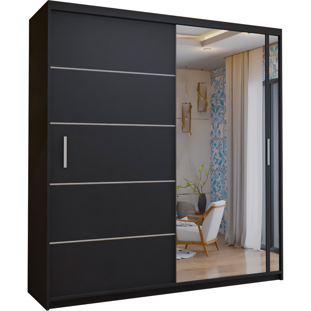 M N Furniture Venece 2 Door Black Mirrored Sliding Wardrobe 150cm Image 2