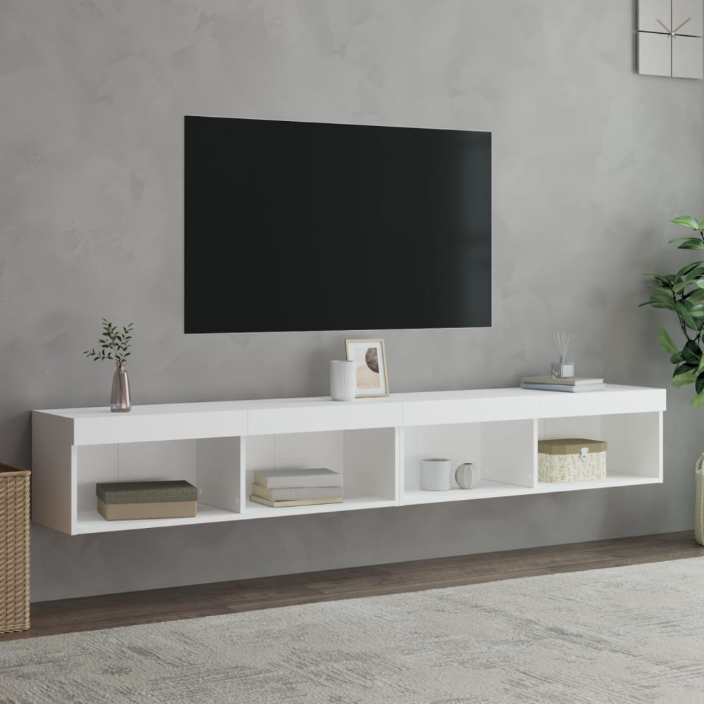 vidaXL 2 Shelf White Wall Mounted LED TV Cabinet Set of 2 Image 9