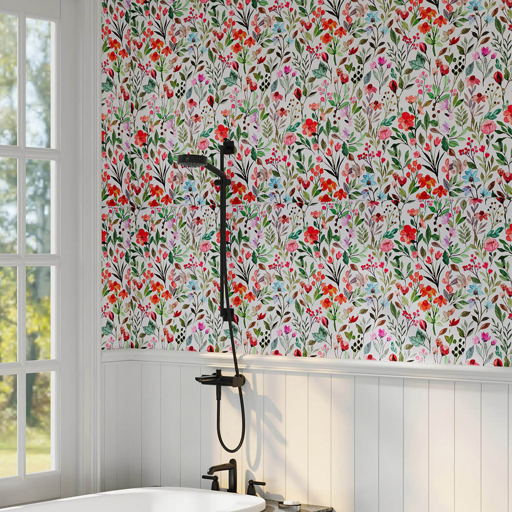 Living and Home Floral Pattern Red and White Peel and Stick Wallpaper Image 7