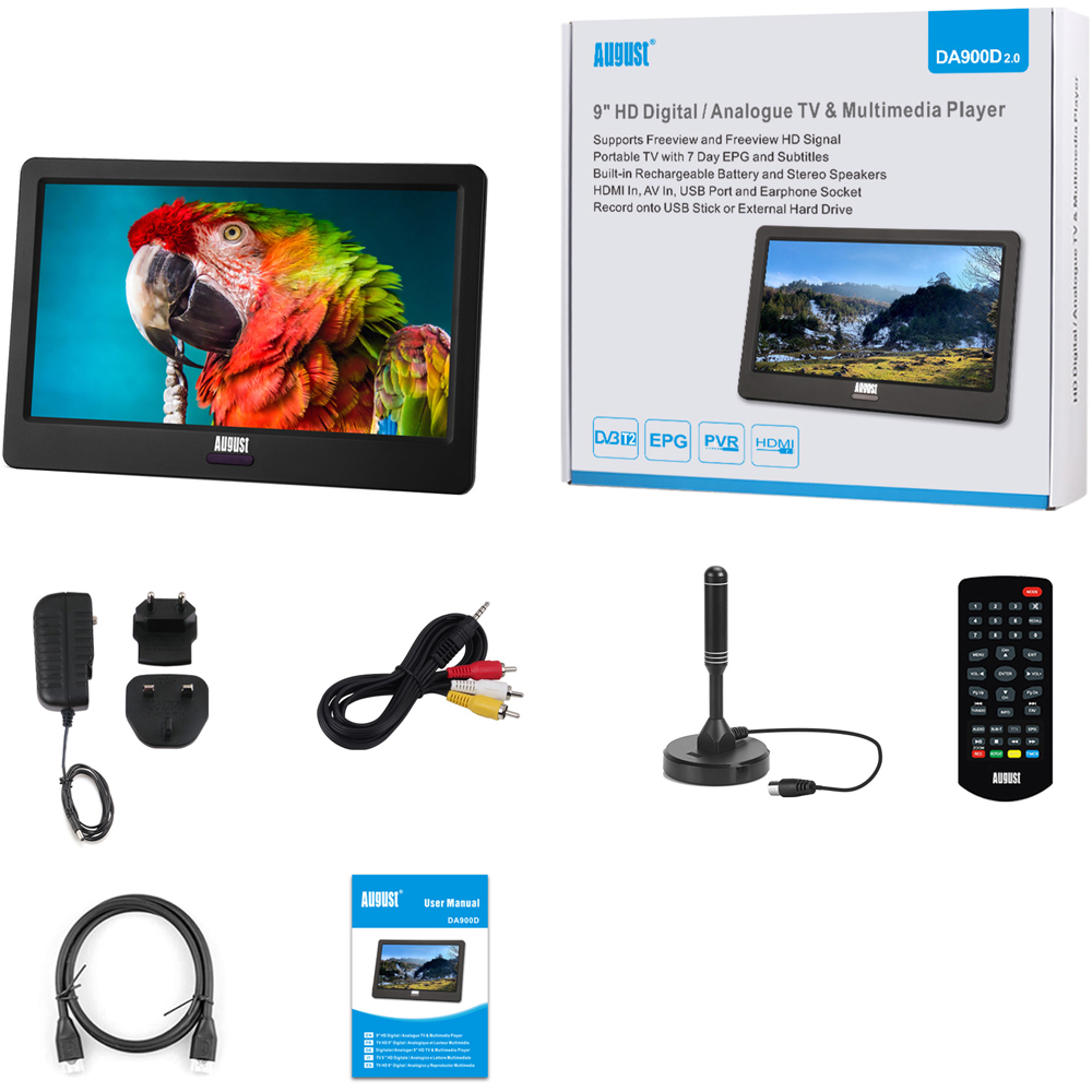 August DA900D Rechargeable Portable Freeview HD TV 9 inch Image 5