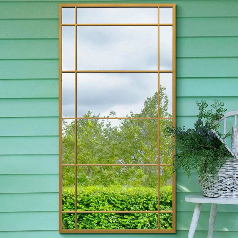 MirrorOutlet The Tabula Gold Metal Window Outdoor Garden Wall Mirror 160 x 80cm Image 2