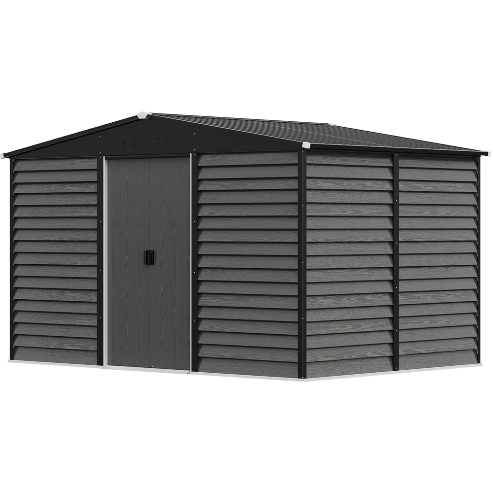 Living and Home 12 x 8.5ft Grey Metal Double Door Garden Storage Shed Image 1