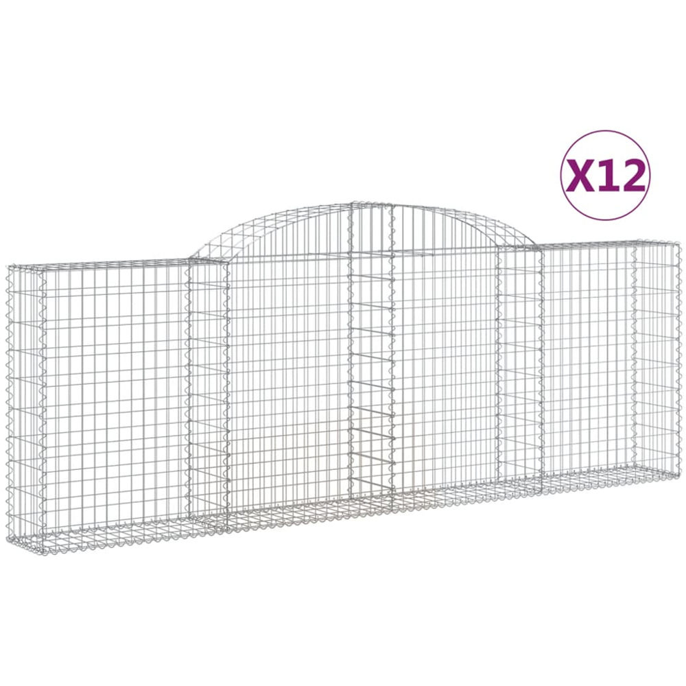 vidaXL Silver Galvanised Iron Arched Gabion Basket 100/120 x 30 x 300cm 12 Pack Image 4