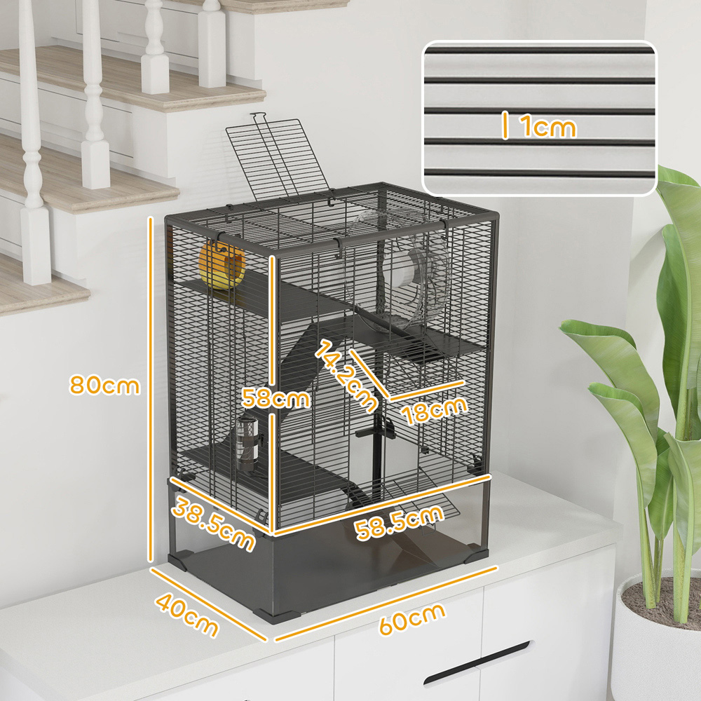 PawHut 4 Tier Hamster Cage with Deep Tempered Glass Bottom Image 9