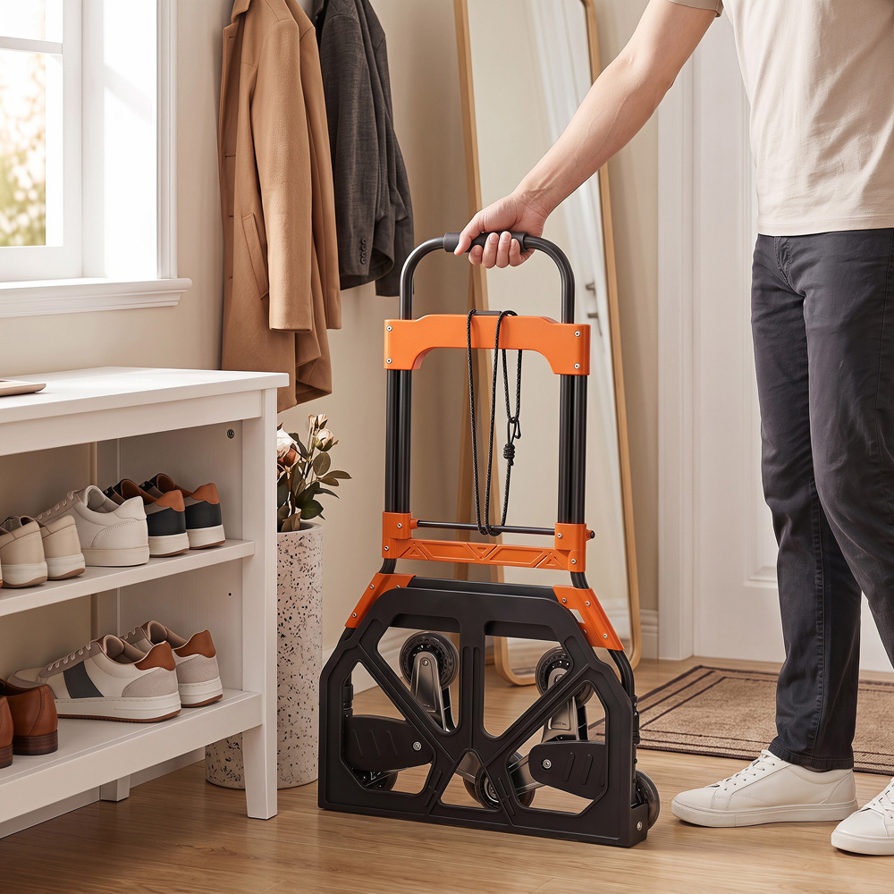 HOMCOM Black and Orange Heavy-Duty Foldable Trolley on Wheels Image 3