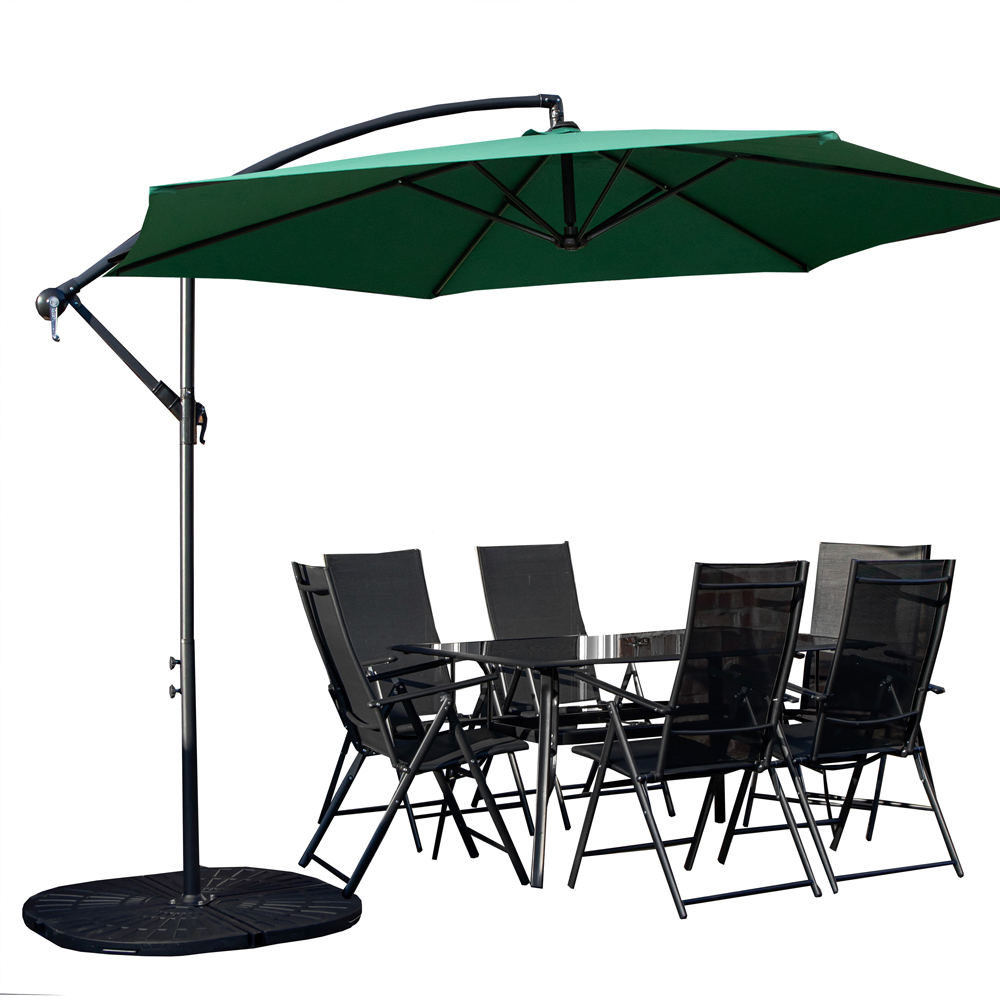 Samuel Alexander 6 Seater Glass Top Outdoor Dining Set with Green Banana Parasol and Base Image 2