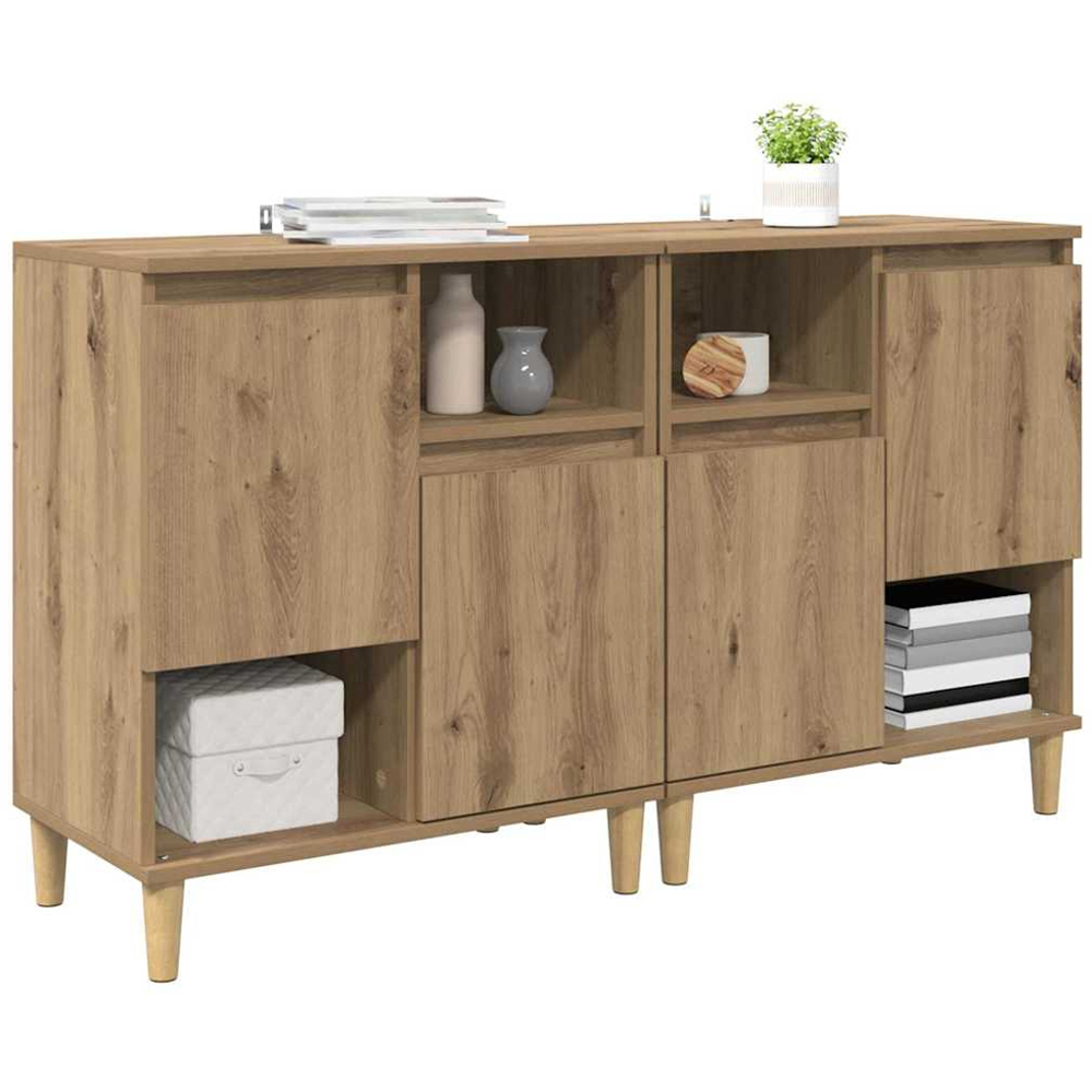 vidaXL 2 Door 2 Open Shelf Artisan Oak Sideboard with Wooden Legs Set of 2 Image 3