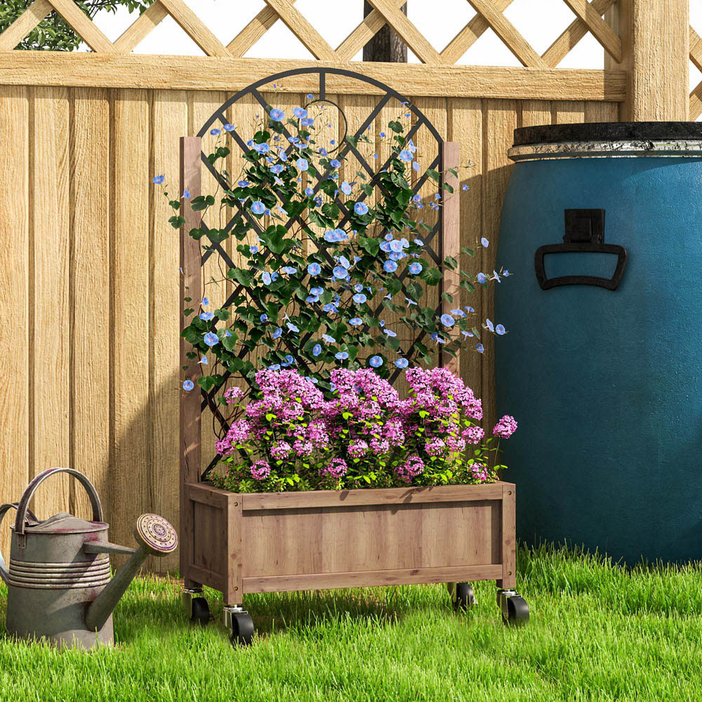 Outsunny Wooden Raised Bed with Trellis Image 3