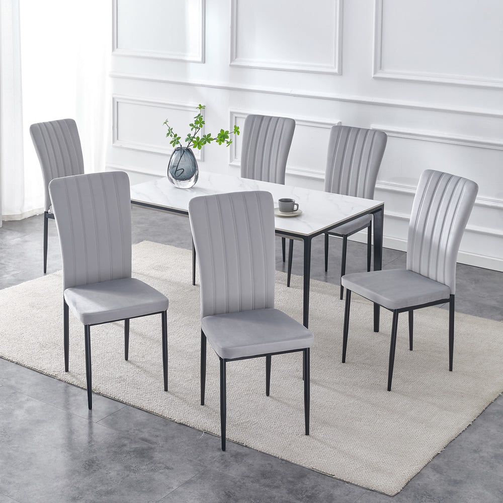 wilko Elle Set of 6 Light Grey Velvet Effect Plush Padded Upholstered Dining Chair Image 7
