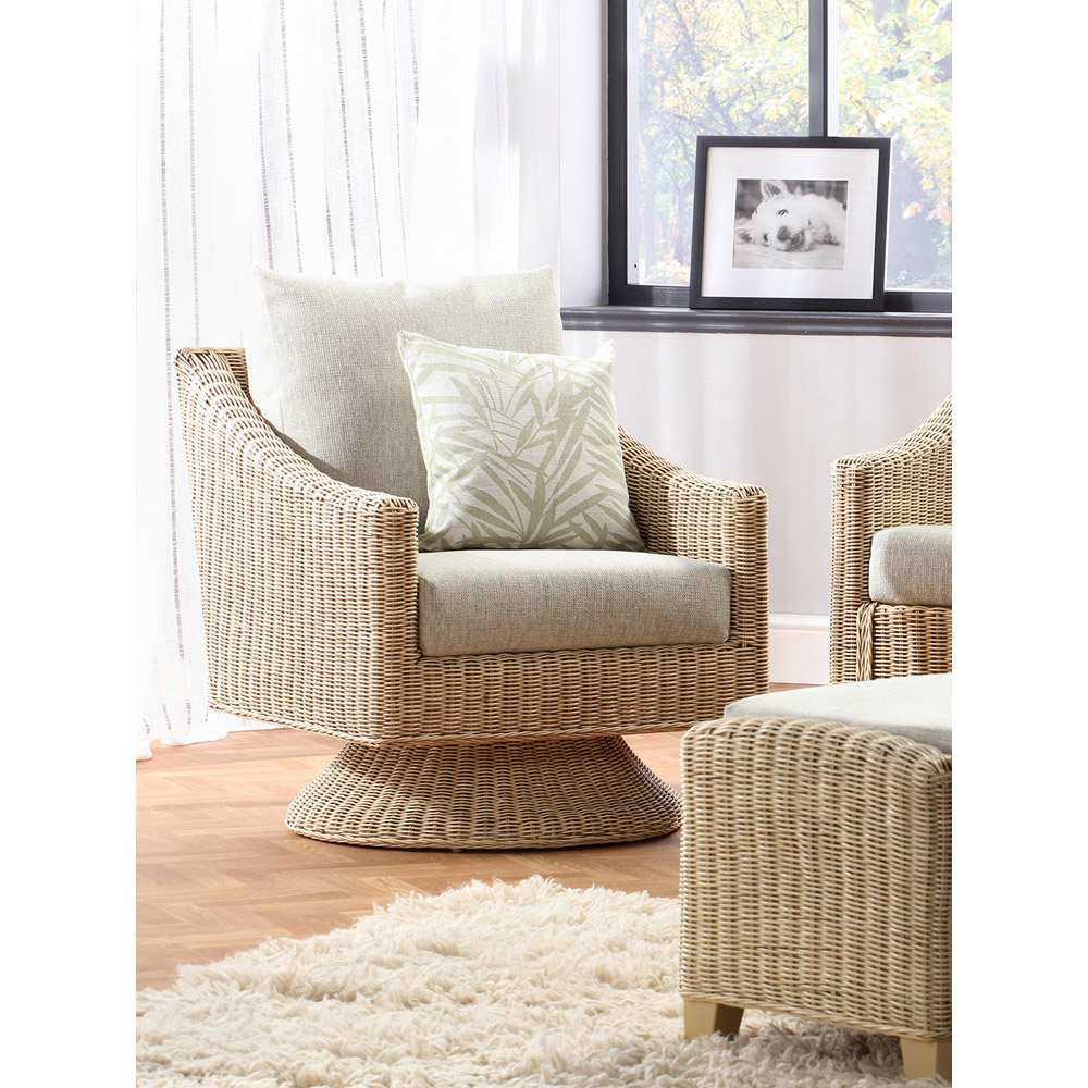 Desser Dijon Natural Rattan Pebble Fabric Swivel Chair Image 3