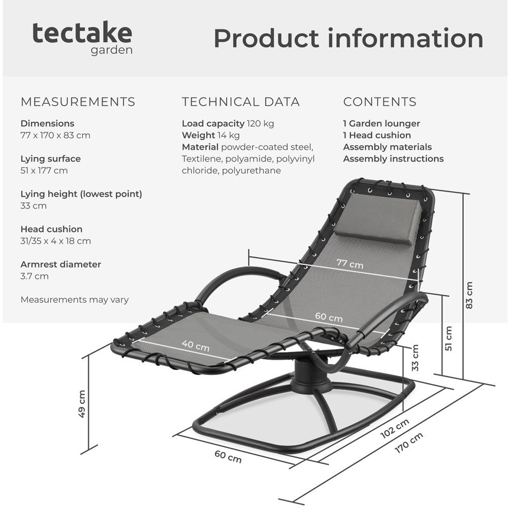 tectake Toulon Grey Ergonomic and Rocking Sun Lounger Image 9