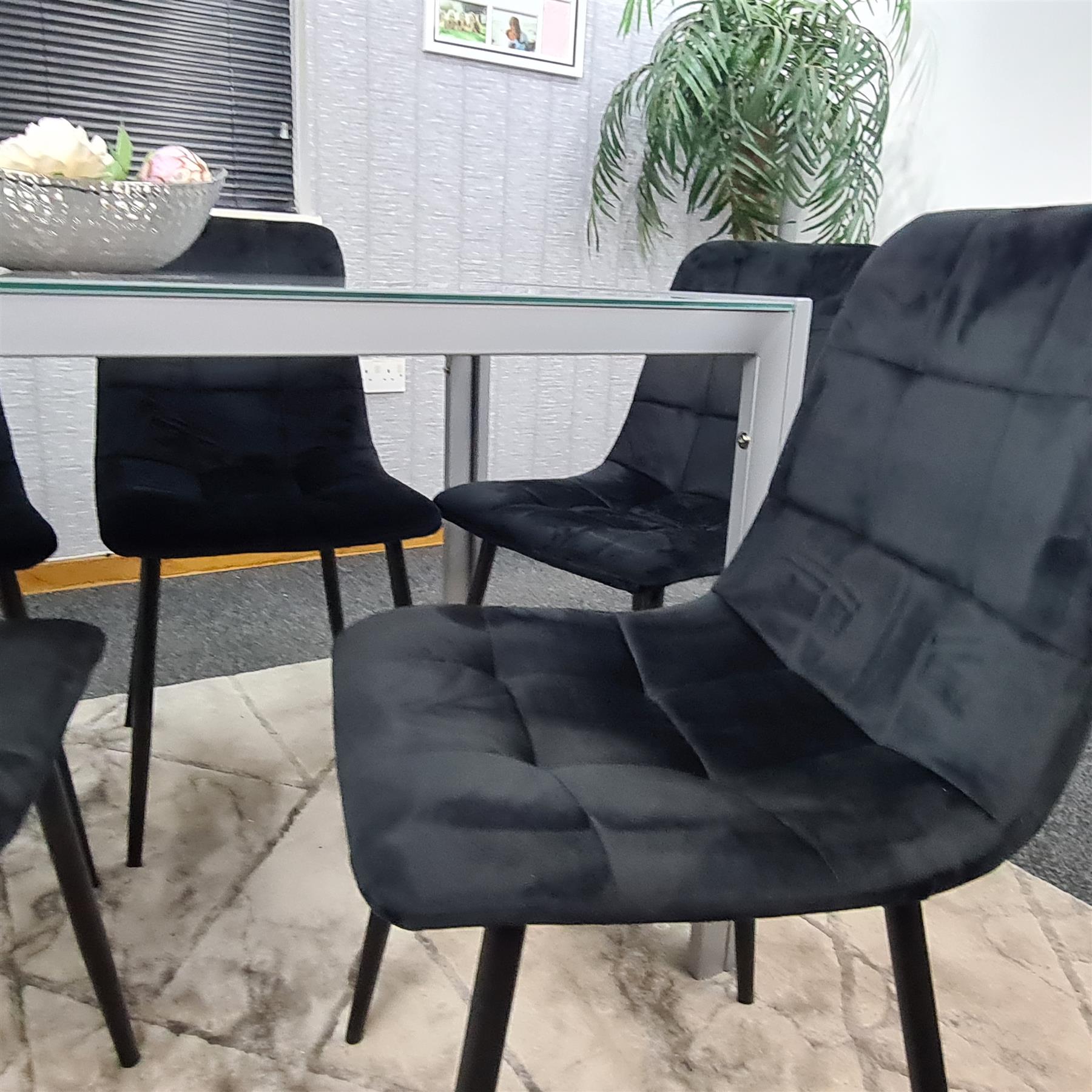 Kosy Koala 4 Seater Glass and Velvet Dining Set Grey and Black Image 4