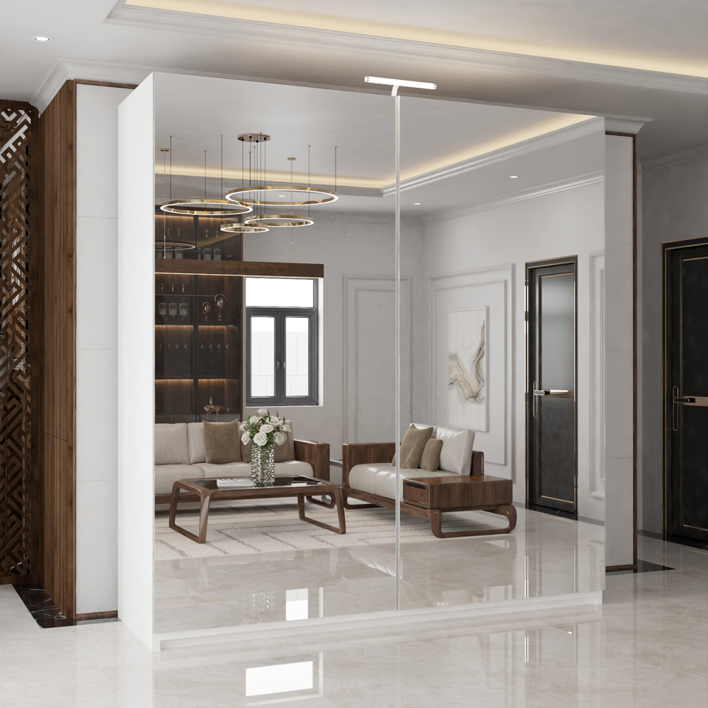 M N Furniture Modern 2 Door White Mirrored Sliding Wardrobe 200cm Image 5