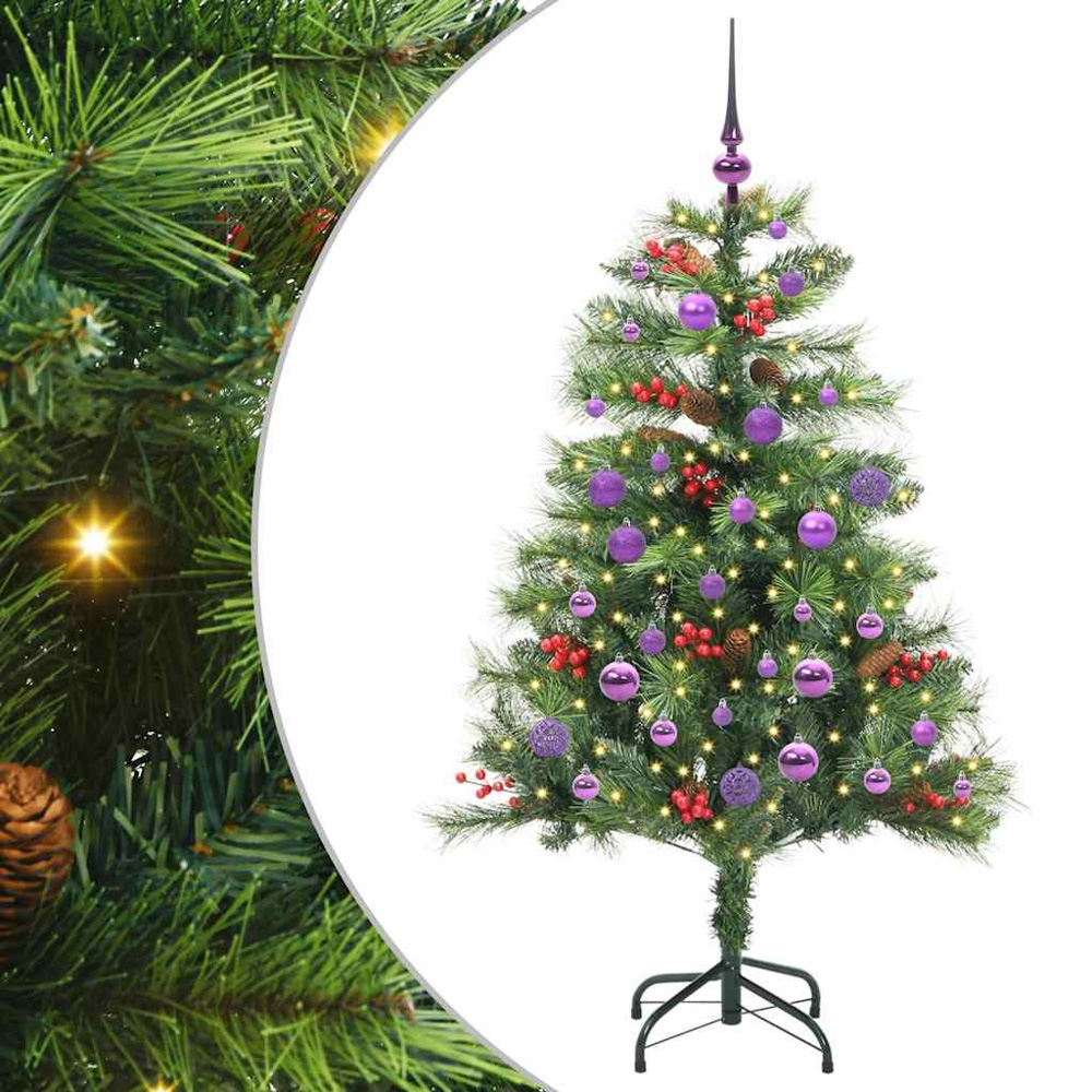 vidaXL 150 LED Pre-Lit Lilac Baubles Green Artificial Christmas Tree 5ft Image 2