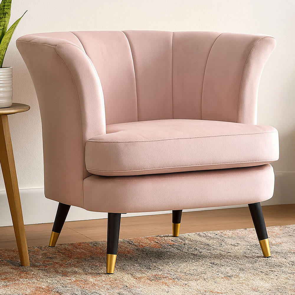 Premier Housewares Loretta Dusky Pink Velvet Curved Accent Chair Image 1