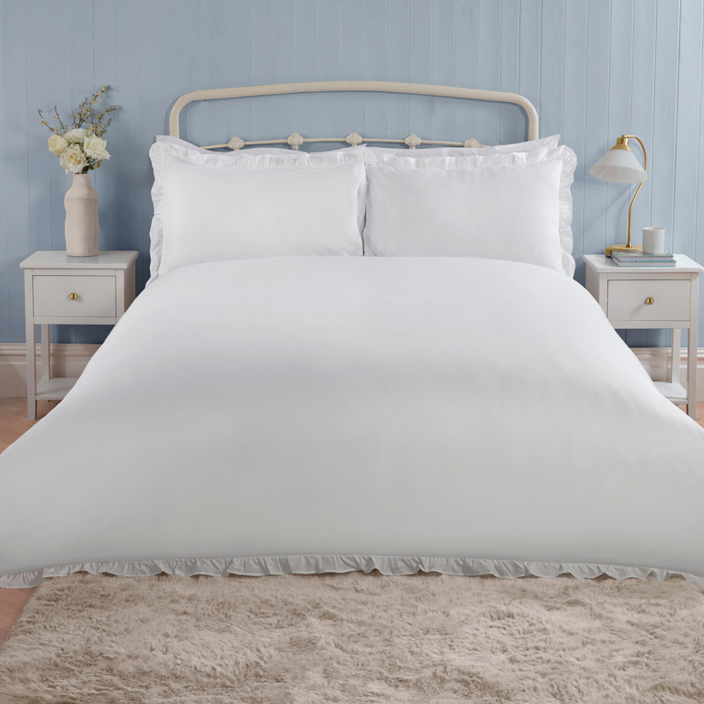 Ellie Bow Ruffle Duvet Set White Superking Image 2