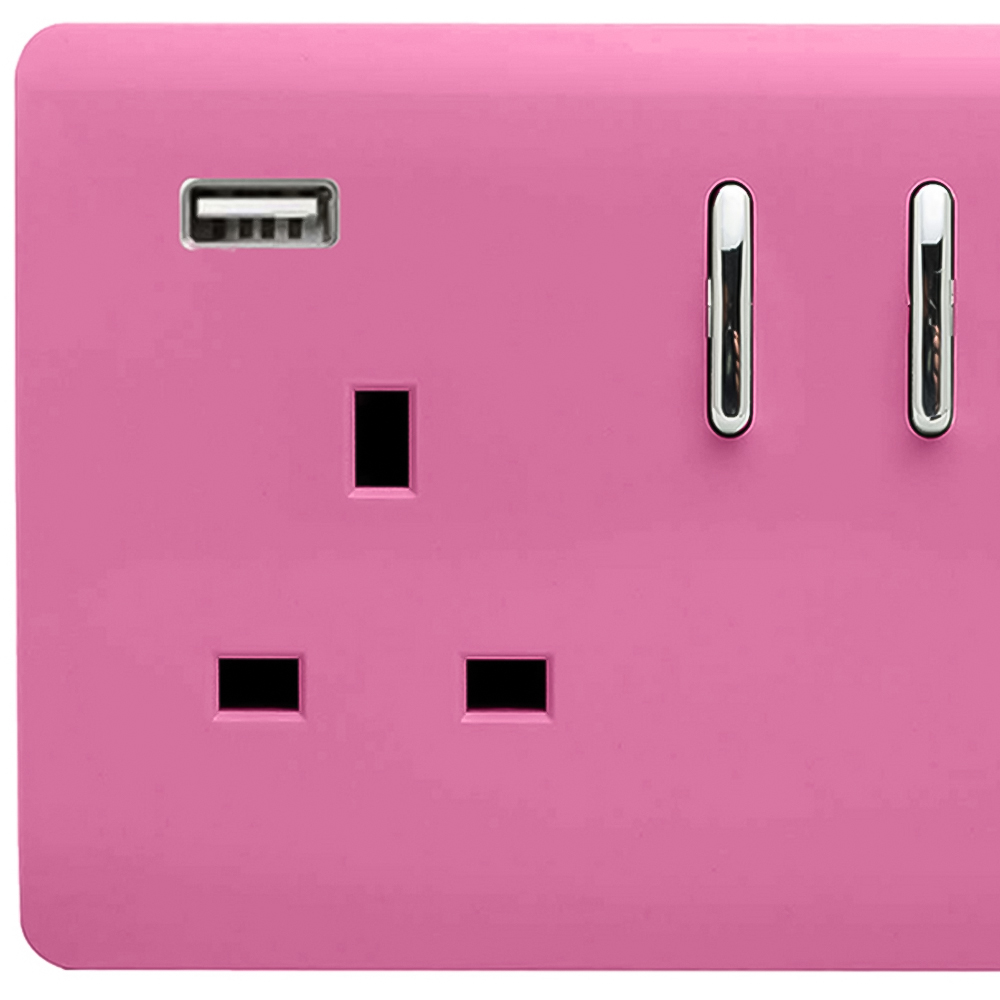 Trendi Switch 2 Gang 13amp 2 Port USB Candy Pink Switched Plug Socket Image 2