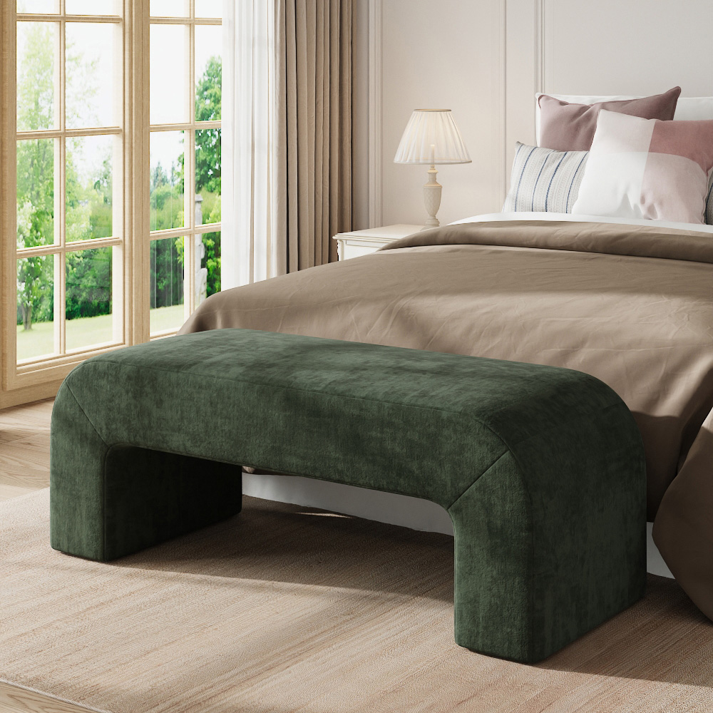 Living and Home Green Textured Velveteen Arch-Shaped Bench Image 8