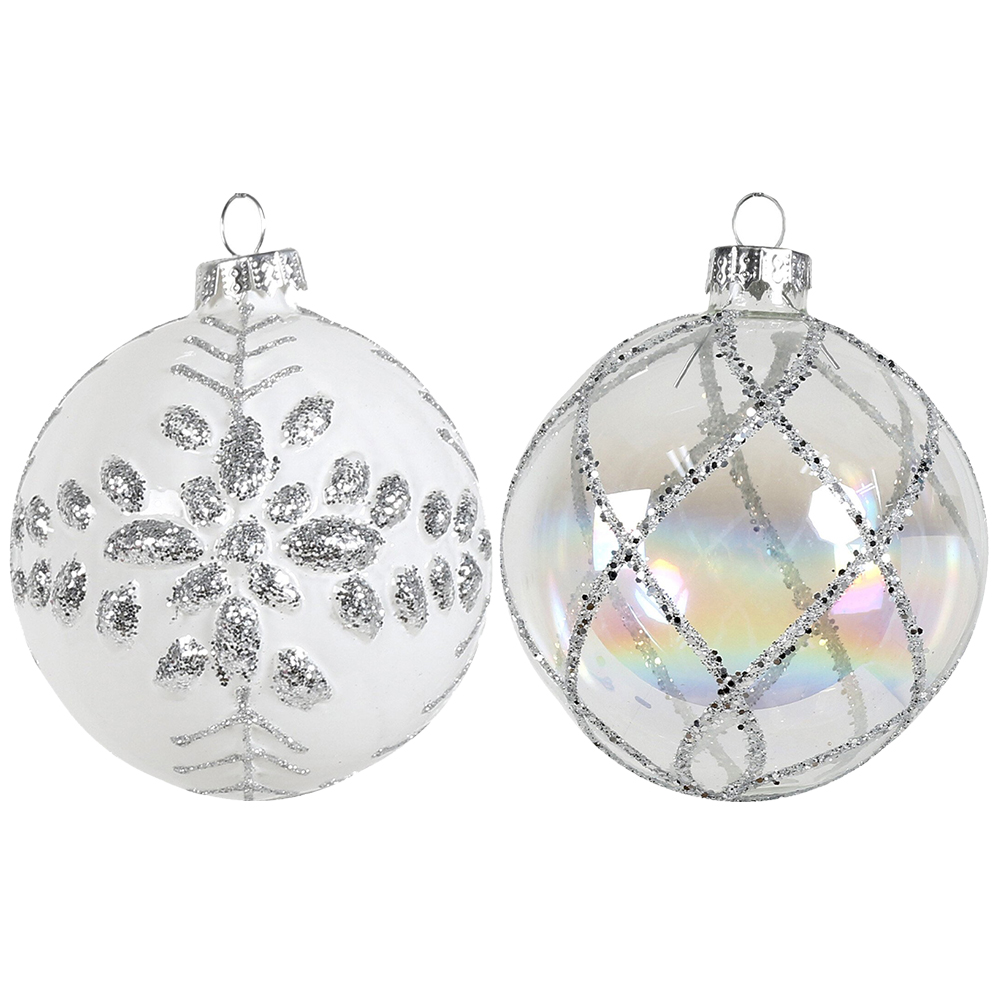 Single Frosted Fairytale Silver Glitter Bauble in Assorted styles Image 1