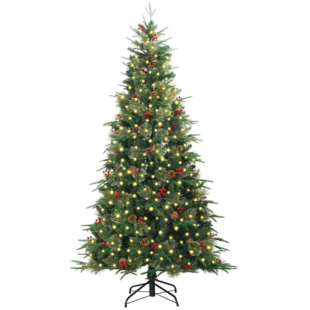 vidaXL Pre-Lit Green Artificial Hinged Christmas Tree 6ft Image 1