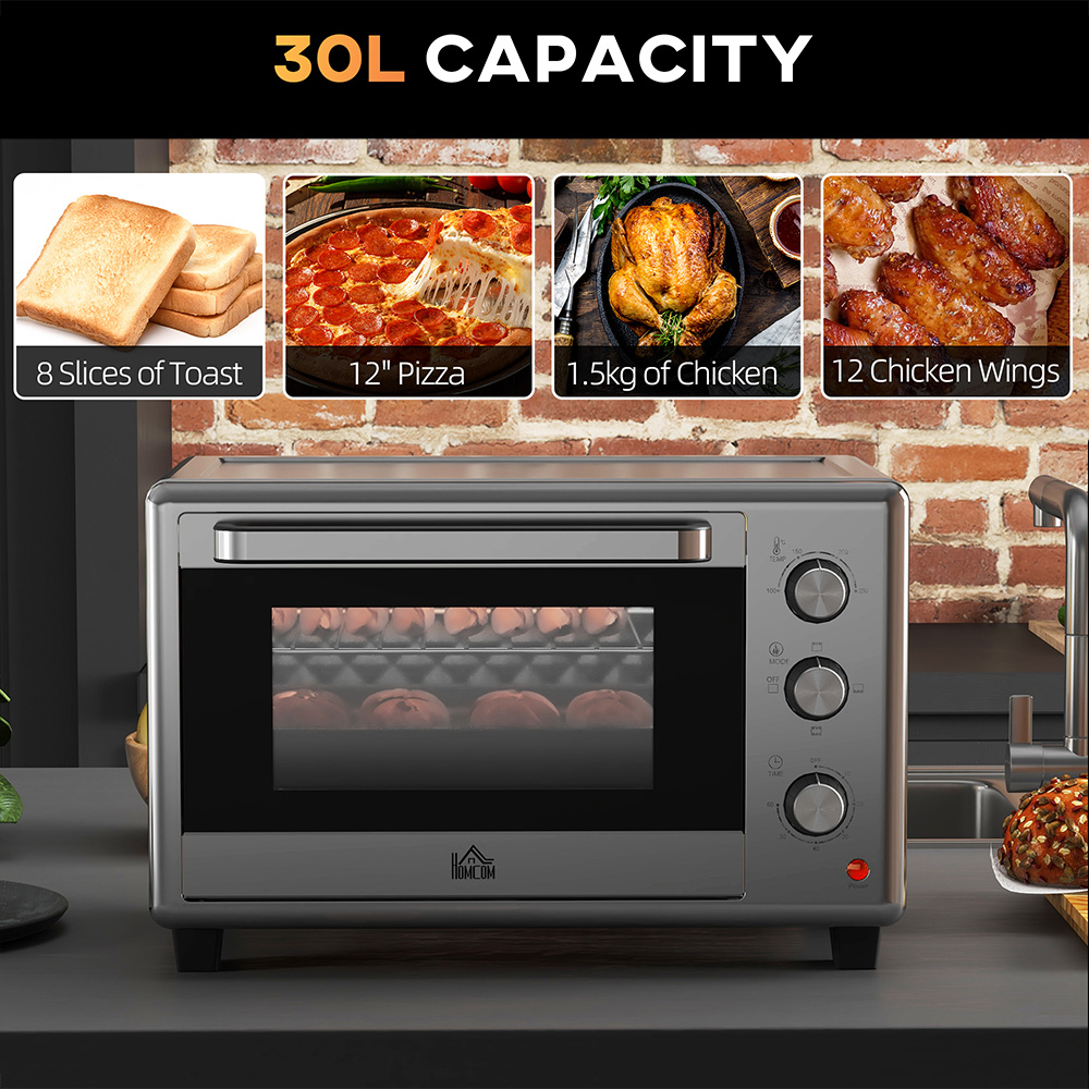 HOMCOM 800-167V70SR Silver 30L Mini Oven with Adjustable Temperature and Timer Image 4