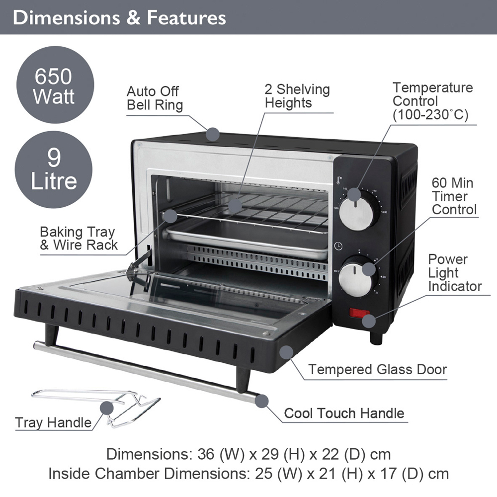 Quest Black 9L Compact Oven 650W Image 7