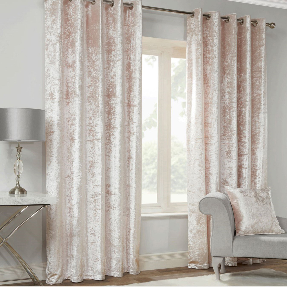 Alan Symonds Blush Crushed Velvet Ring Top Eyelet Curtains 229 x 183cm Image 2