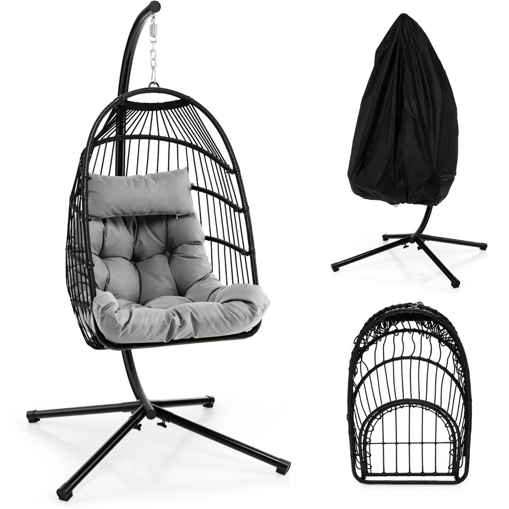 Costway Grey Hanging Swing Egg Chair with Cushion Image 3