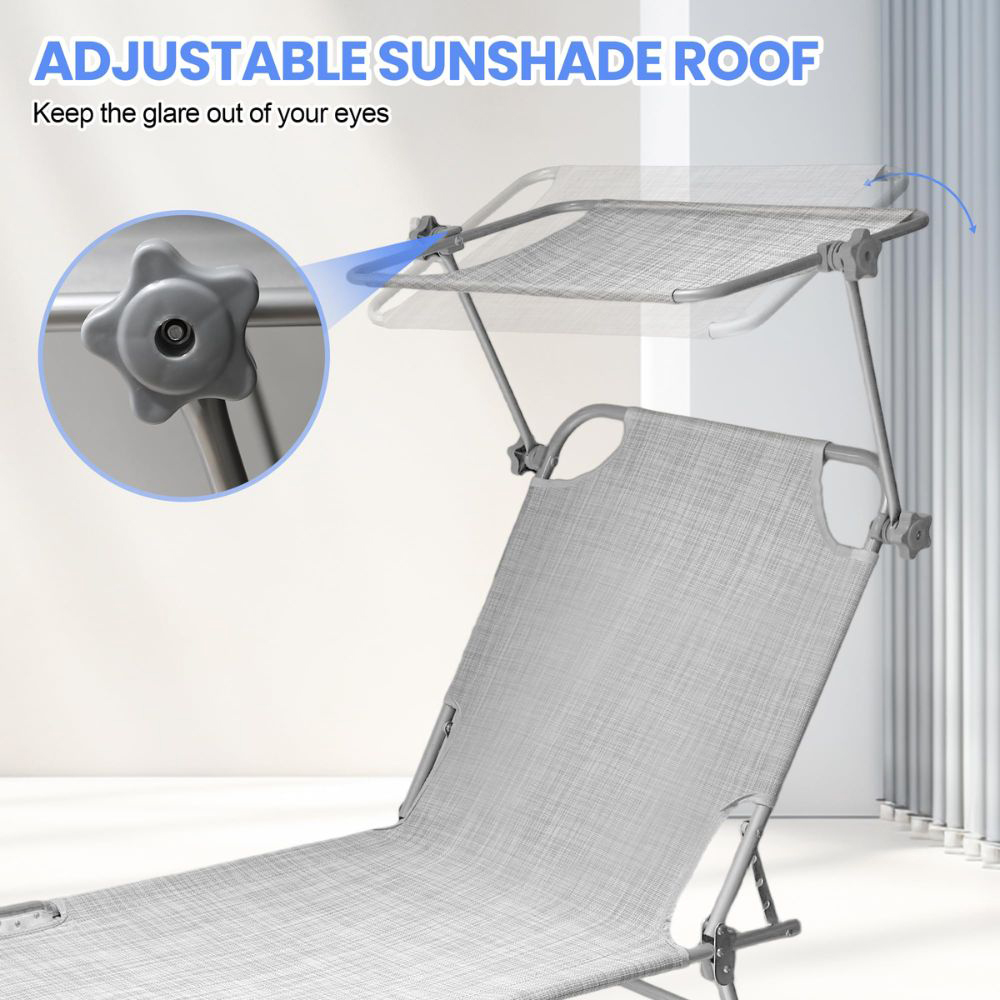 Alivio Beige Foldable Recliner Sun Lounger with Adjustable Sunshade Image 6